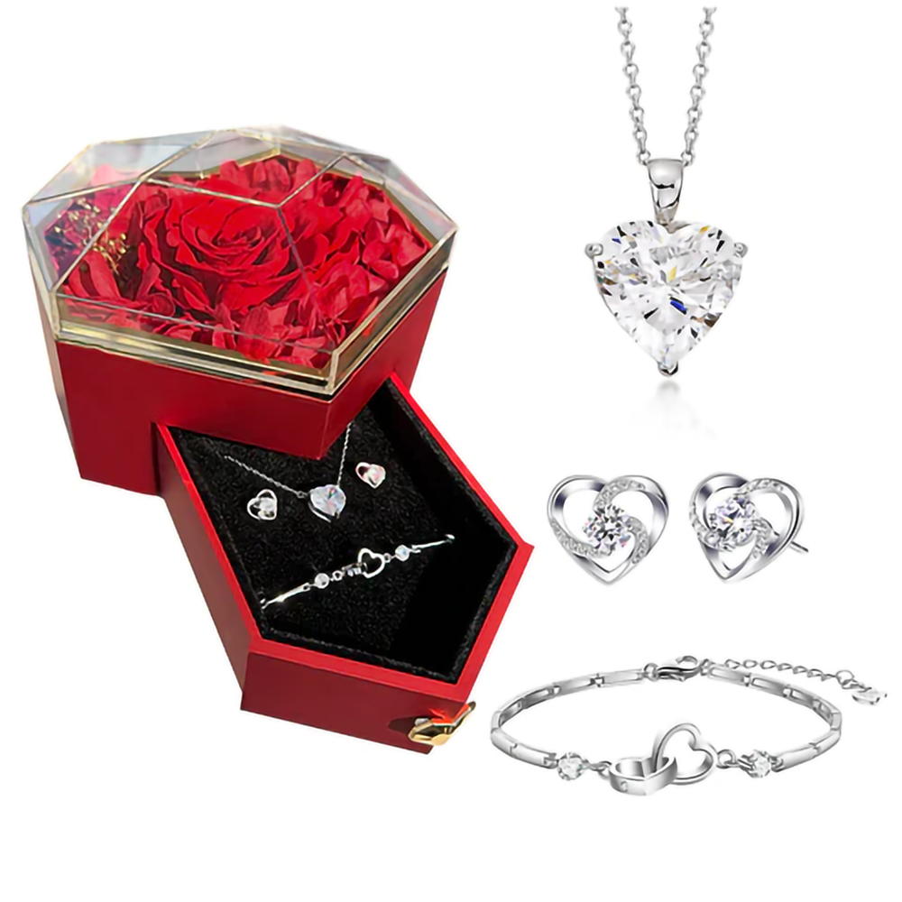 Ensemble d'amour étincelant - Collier, Bracelet et Boucles d'oreilles