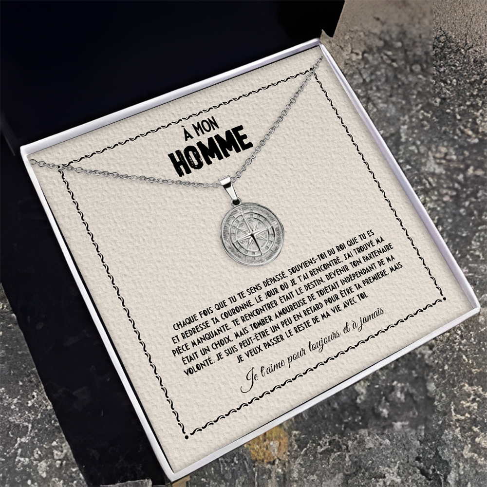 À mon Homme – « J’ai trouvé la pièce manquante » – Collier boussole - Or