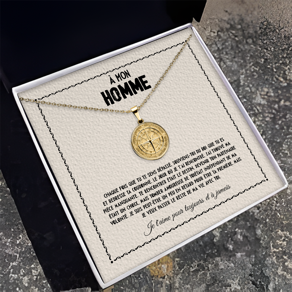À mon Homme – « J’ai trouvé la pièce manquante » – Collier boussole - Or
