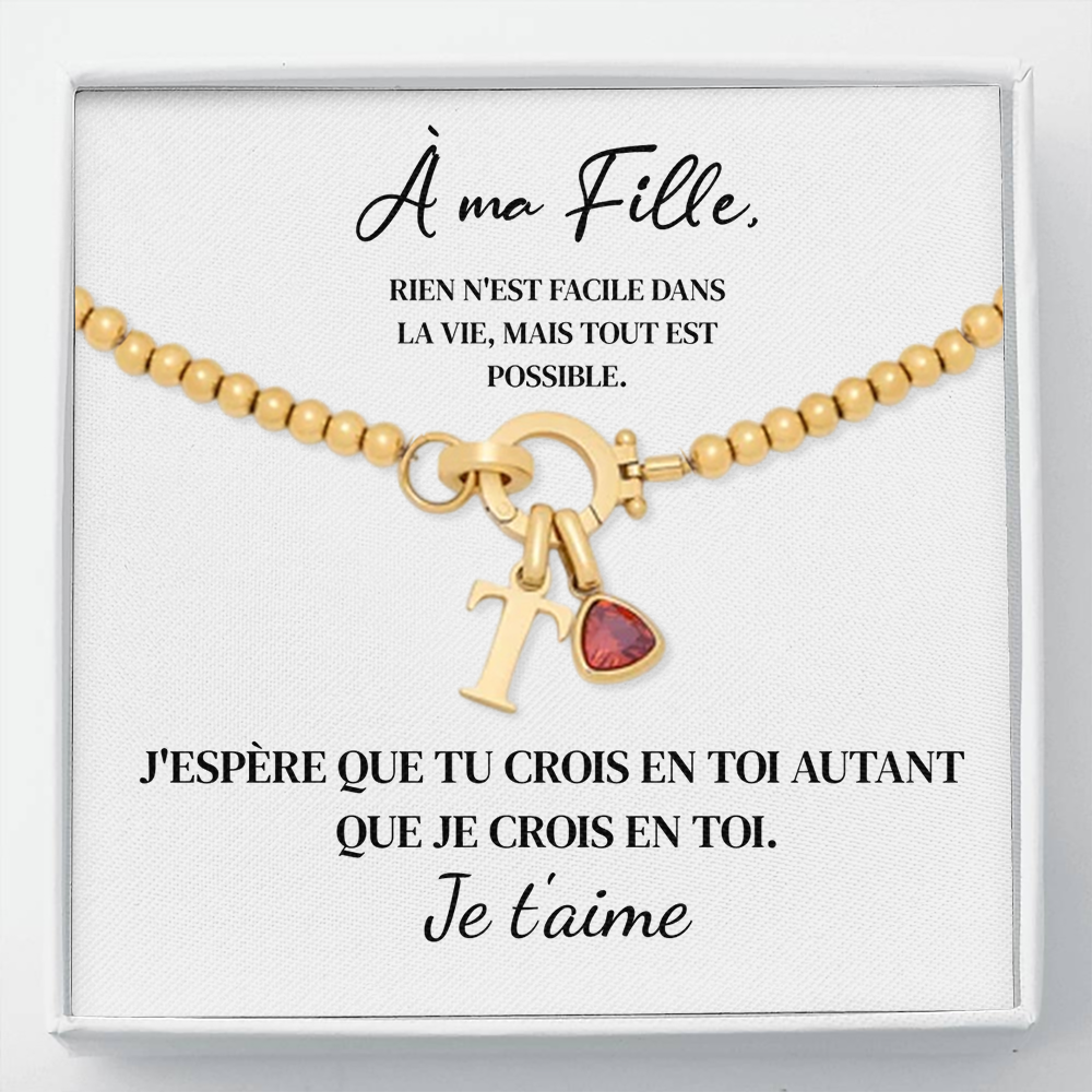 À ma Fille - Bracelet à breloques initiales en perles et pierre de naissance