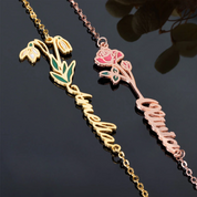 Collier personnalisé pour femmes avec nom en pierre et fleur de naissance Cadeau d'anniversaire - Or Rose