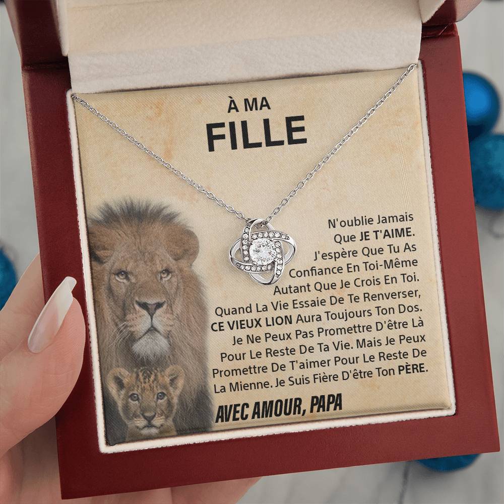 À ma Fille - N'oublie jamais - Collier noeud d'amour - Or