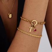 À ma Fille - Bracelet à breloques initiales en perles et pierre de naissance