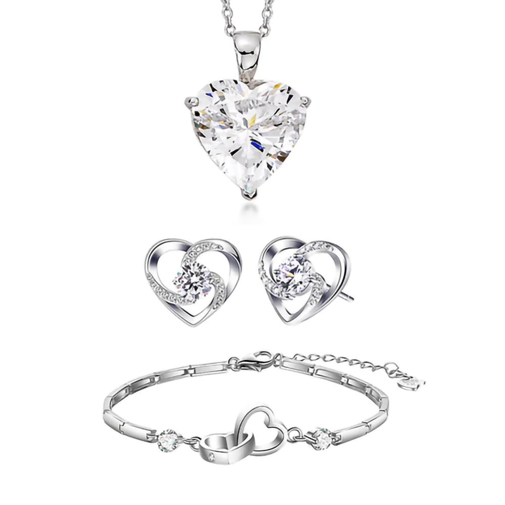 Ensemble d'amour étincelant - Collier, Bracelet et Boucles d'oreilles