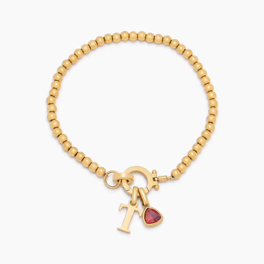 À ma Fille - Bracelet à breloques initiales en perles et pierre de naissance