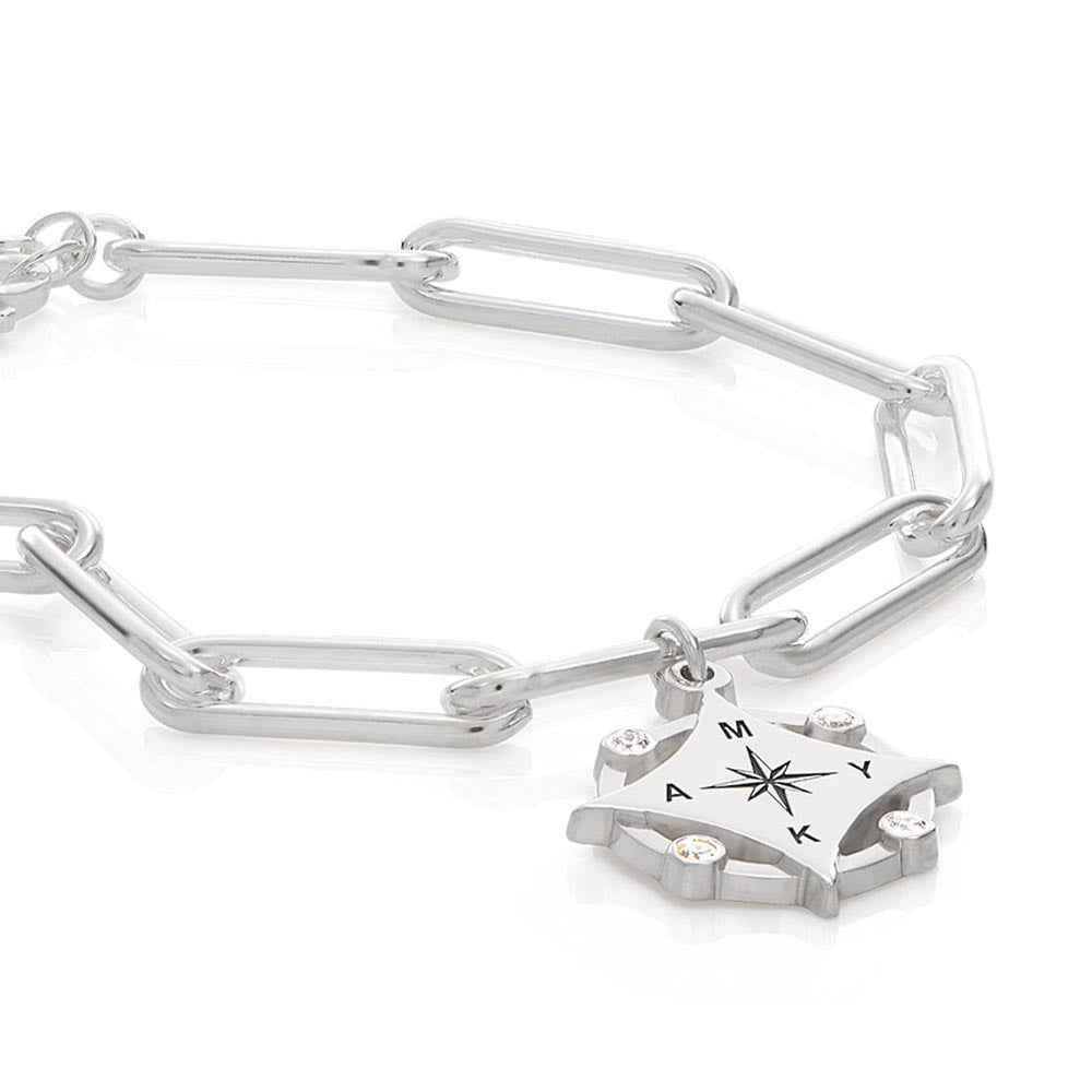 Bracelet gravé boussole et diamants - Forever linked - Or Rose