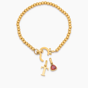 À ma Fille - Bracelet à breloques initiales en perles et pierre de naissance