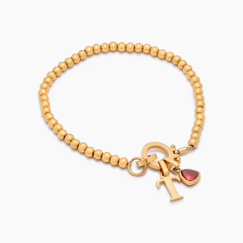 À ma Fille - Bracelet à breloques initiales en perles et pierre de naissance