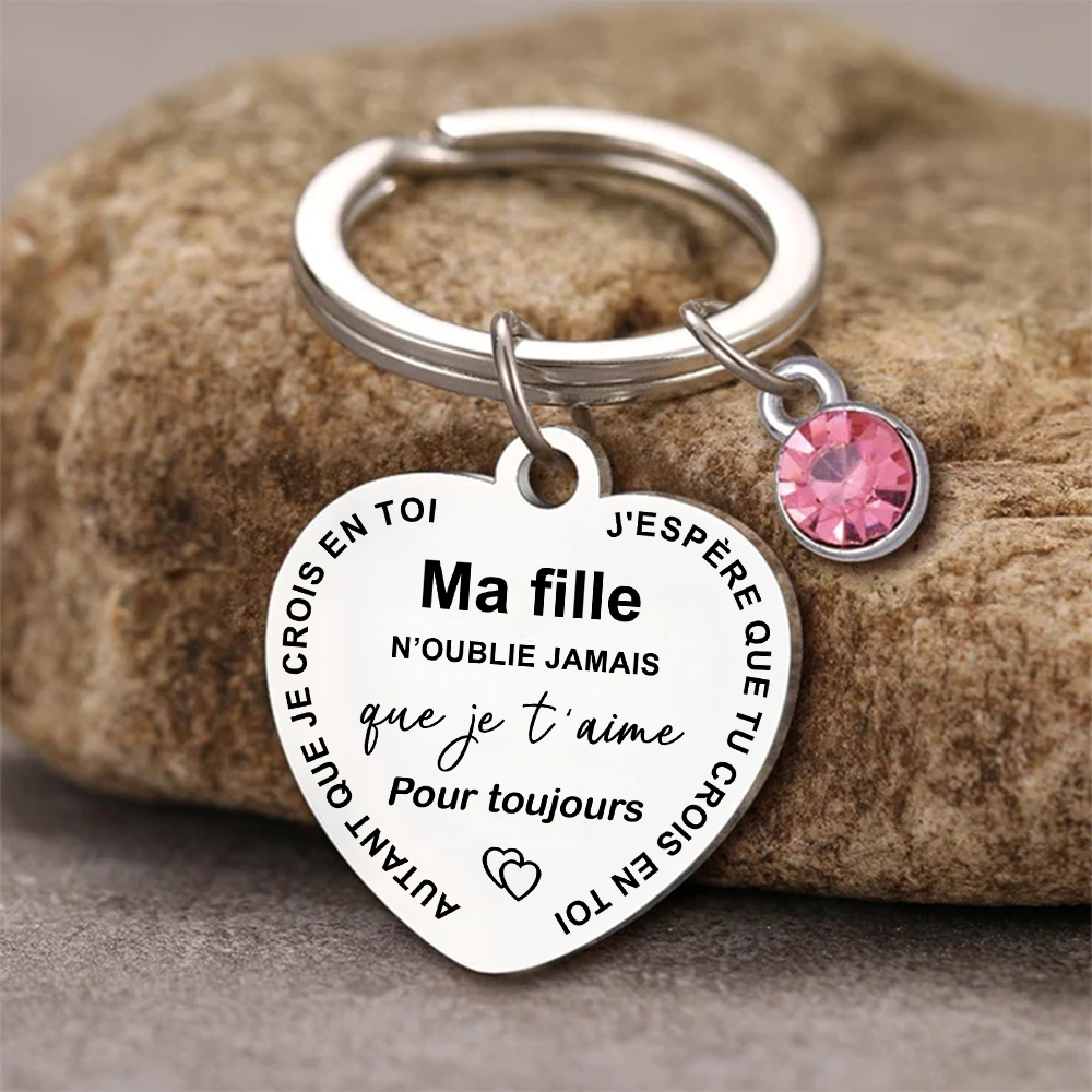 Porte-clés Famille Je t'aime - Pierre de Naissance Personnalisée