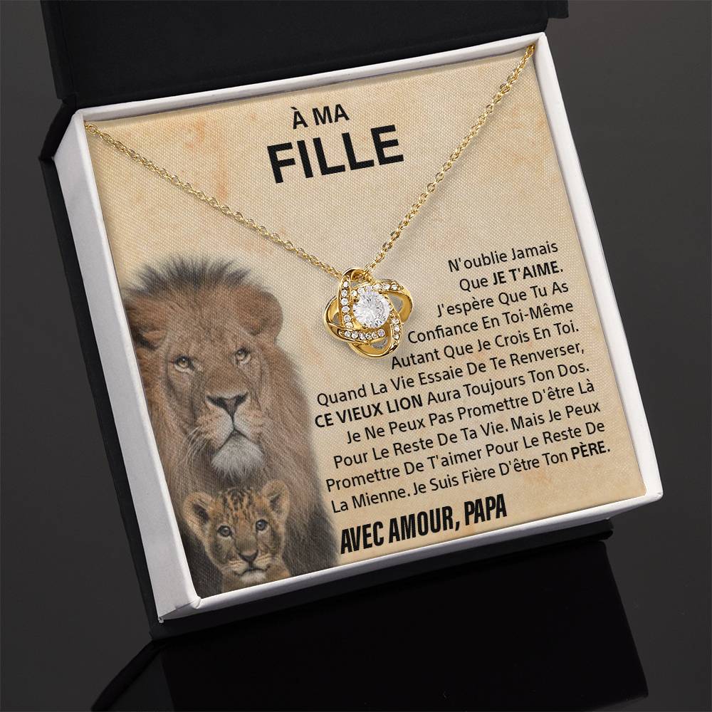 À ma Fille - N'oublie jamais - Collier noeud d'amour - Or