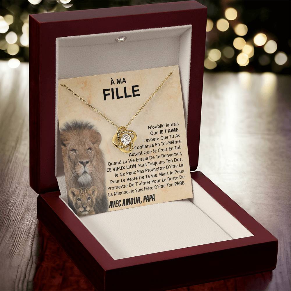 À ma Fille - N'oublie jamais - Collier noeud d'amour - Or