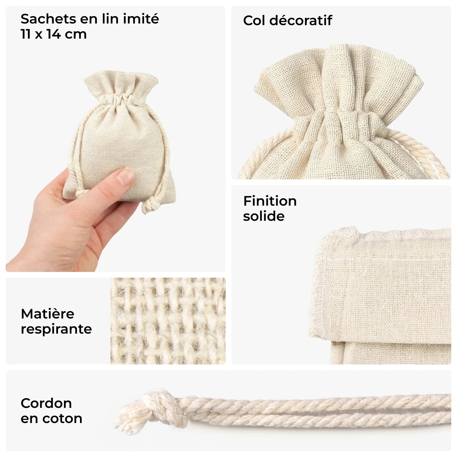 Pochon Cadeau Bijoux en Toile Aspect Lin - Écrin Naturel (11 x 14 cm)