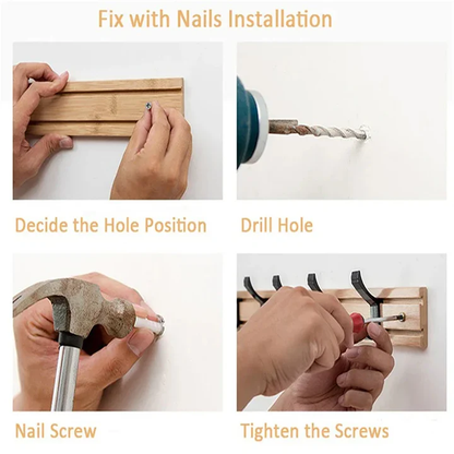 Wooden Wall-Mounted Coat Rack with Sliding Hooks