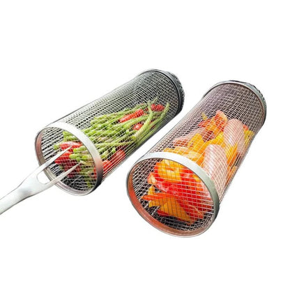 Durable BBQ Grill Basket with Rotating Design for Outdoor Grilling