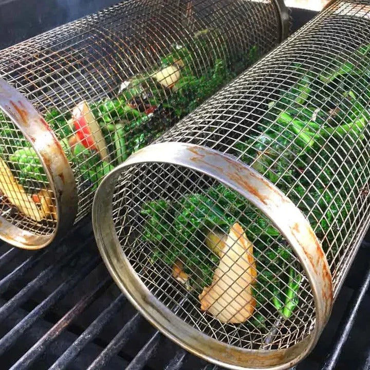Durable BBQ Grill Basket with Rotating Design for Outdoor Grilling