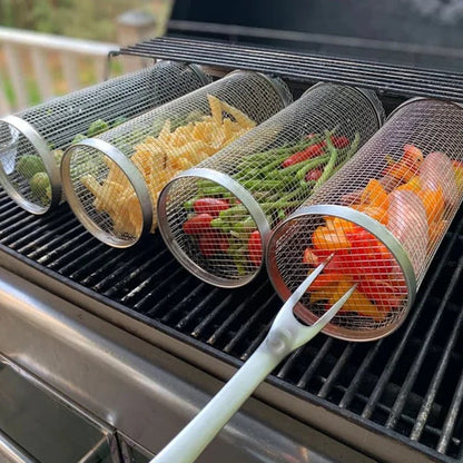 Durable BBQ Grill Basket with Rotating Design for Outdoor Grilling