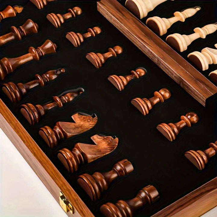 Wooden Chess Board and Pieces Set for Home and Travel