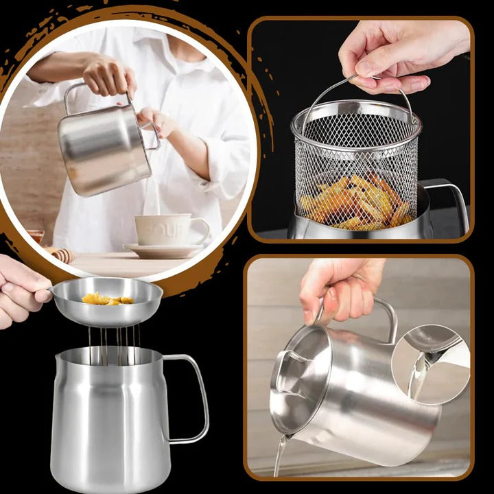 2 in 1 Deep Fryer Pot with Strainer for Home Cooking